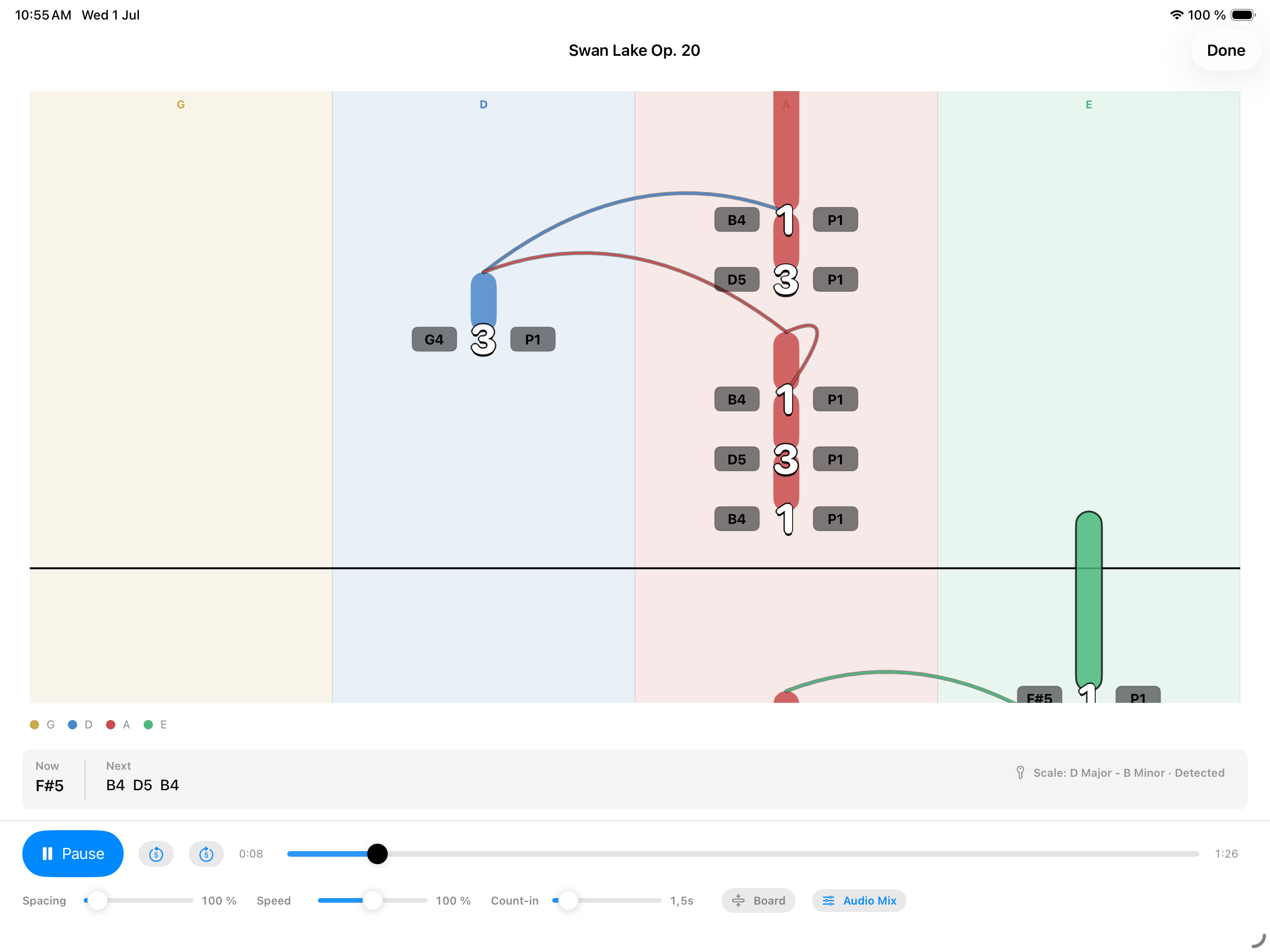 StringFlow falling-note player on iPad