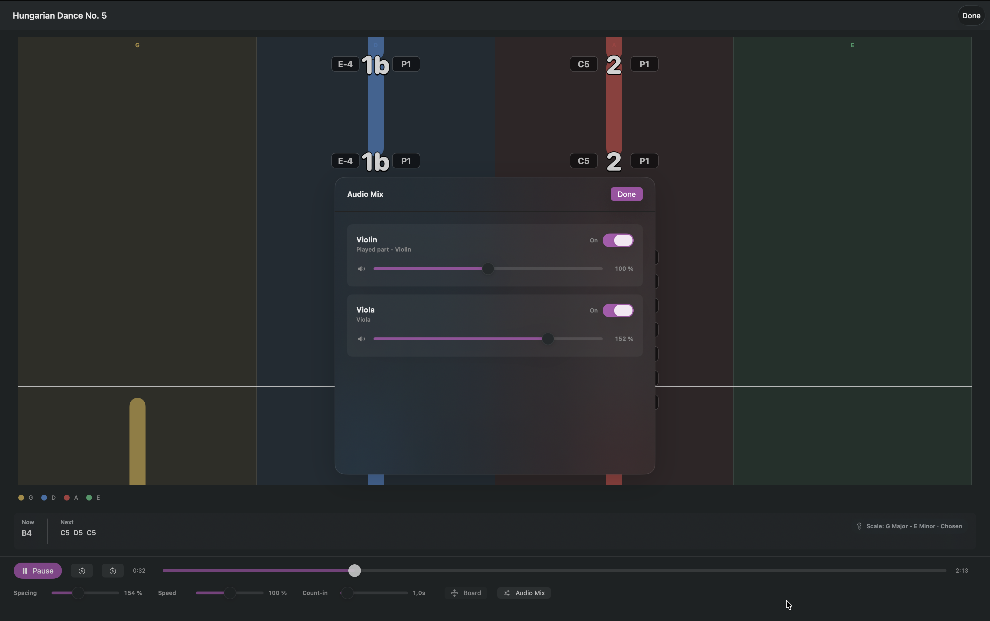 StringFlow audio mix controls on Mac