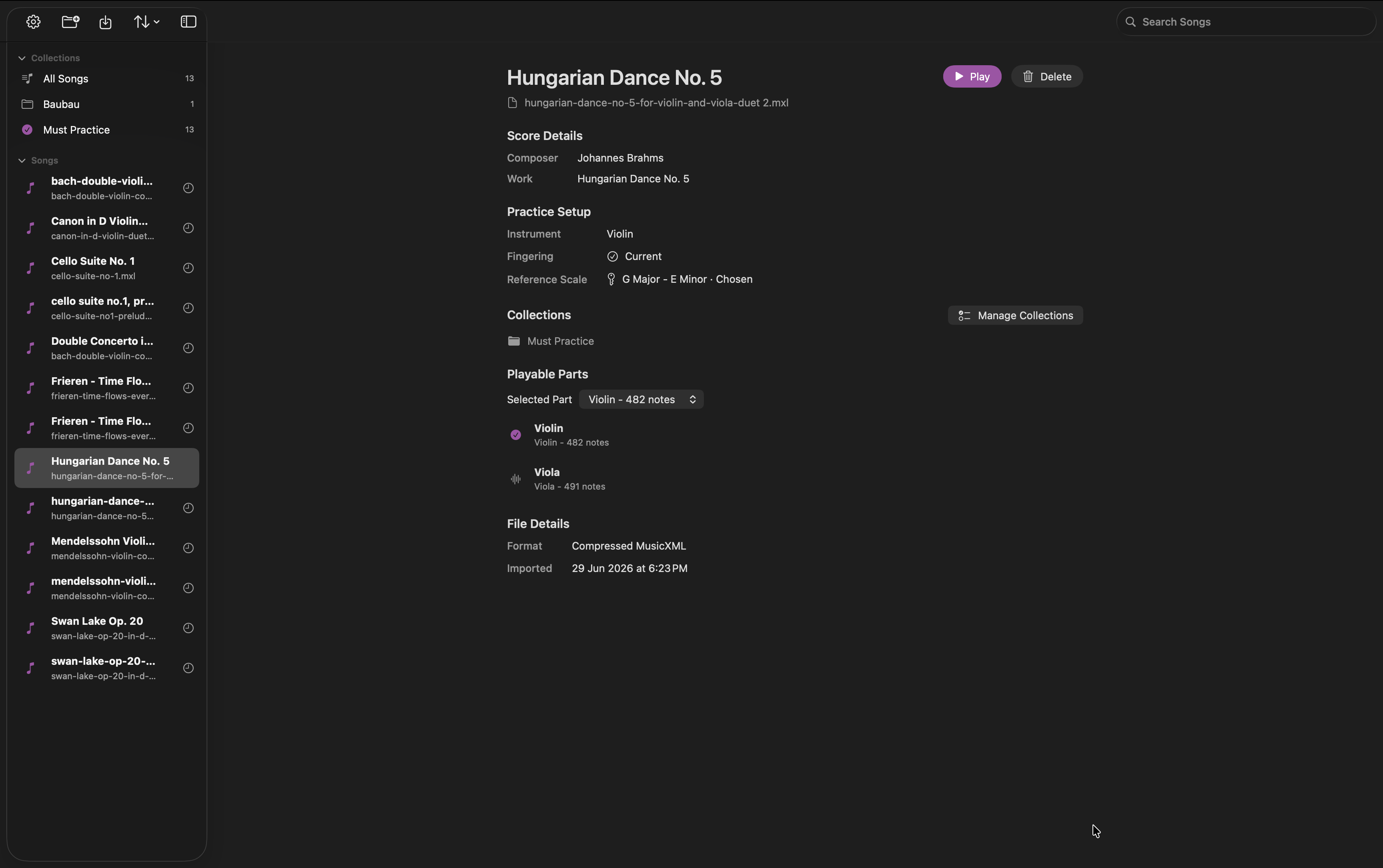 StringFlow library with song detail on Mac